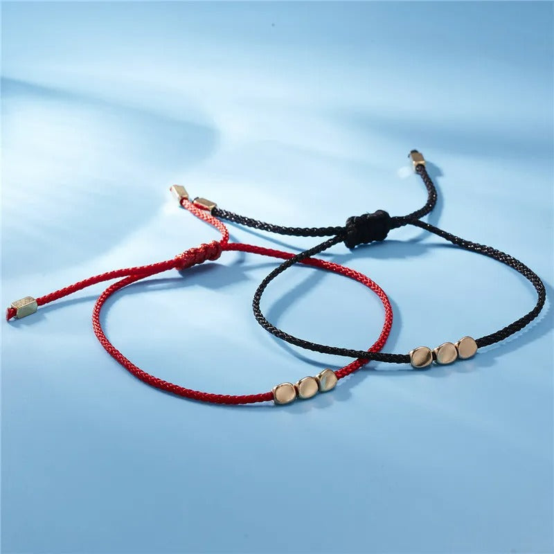 Bracelet Tibétain Femme Trois Perles Dorées