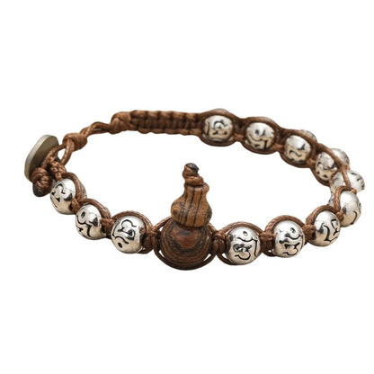 Bracelet Tibétain Perle Gourde Cordon Brun - Acier Inoxydable