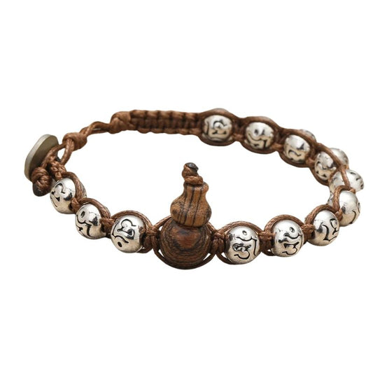 Bracelet Tibétain Perle Gourde Cordon Brun - Acier Inoxydable