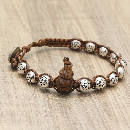 Bracelet Tibétain Perle Gourde Cordon Brun - Acier Inoxydable