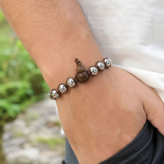 Bracelet Tibétain Perle Gourde Cordon Brun - Acier Inoxydable