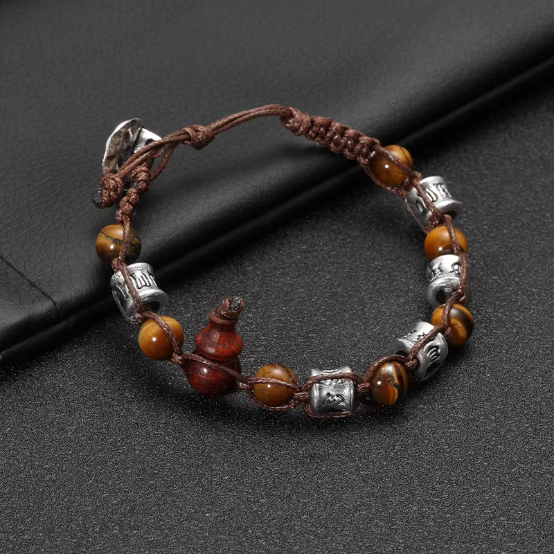 Bracelet Tibétain Perle Œil de Tigre Cordon - Acier Inoxydable