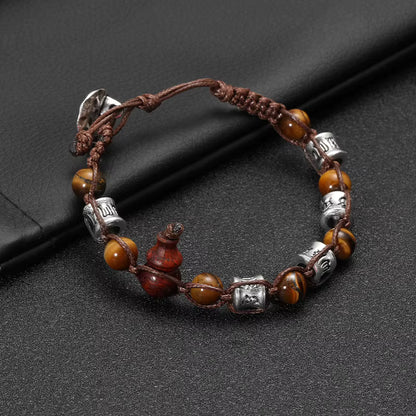 Bracelet Tibétain Perle Œil de Tigre Cordon - Acier Inoxydable