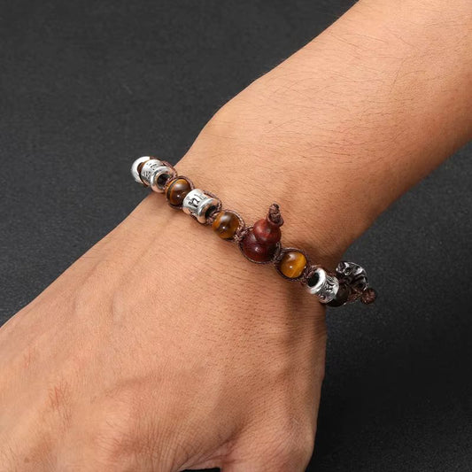 Bracelet Tibétain Perle Œil de Tigre Cordon - Acier Inoxydable