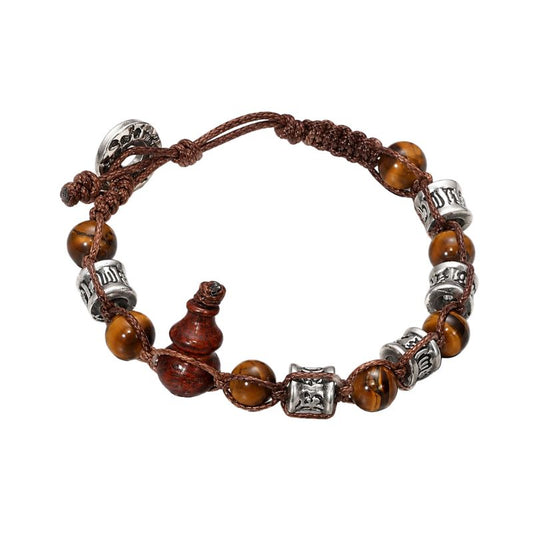 Bracelet Tibétain Perle Œil de Tigre Cordon - Acier Inoxydable