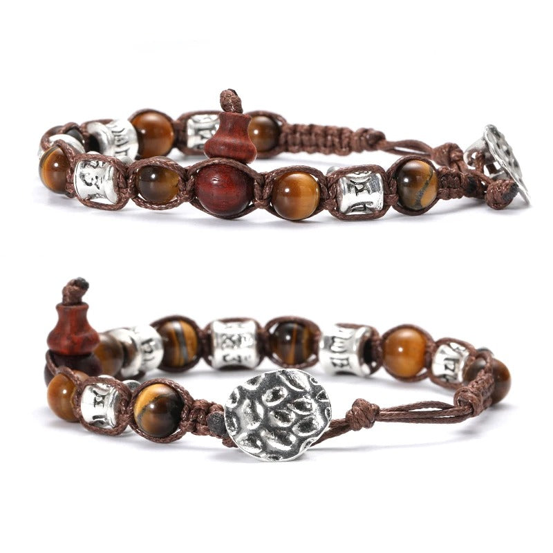 Bracelet Tibétain Perle Œil de Tigre Cordon - Acier Inoxydable