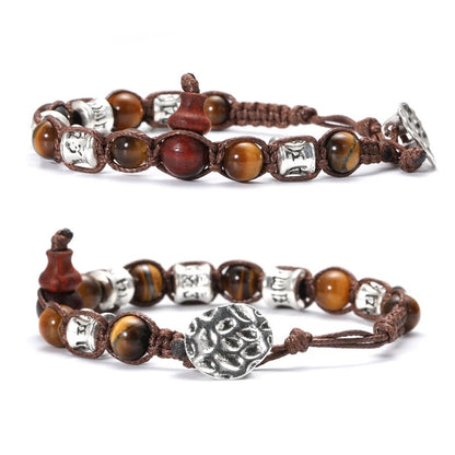Bracelet Tibétain Perle Œil de Tigre Cordon - Acier Inoxydable