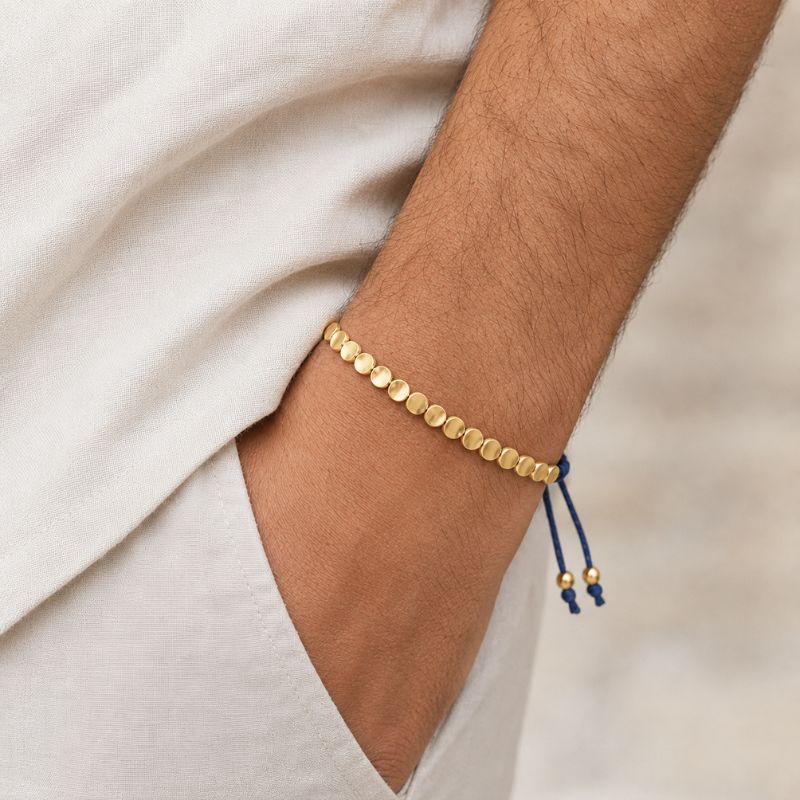 Bracelet Tibétain Perles Dorées Cordon Tressé