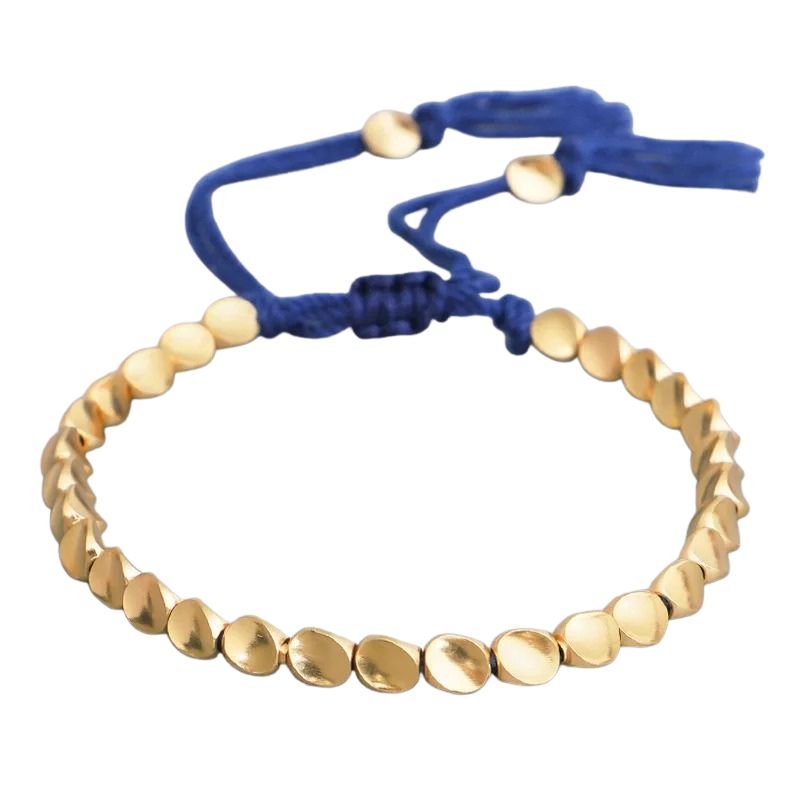 Bracelet Tibétain Perles Dorées Cordon Tressé