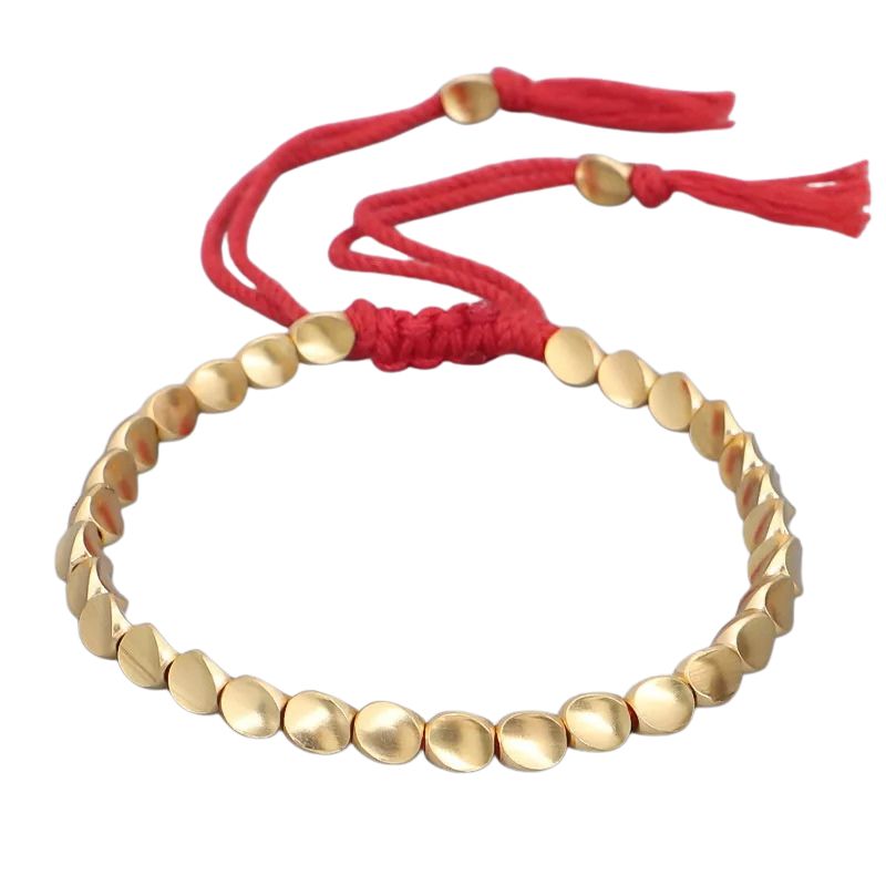 Bracelet Tibétain Perles Dorées Cordon Tressé