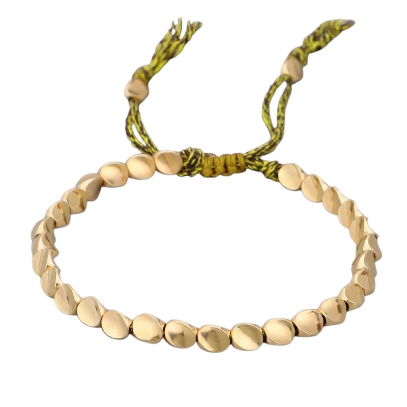 Bracelet Tibétain Perles Dorées Cordon Tressé