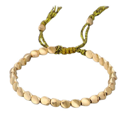 Bracelet Tibétain Perles Dorées Cordon Tressé
