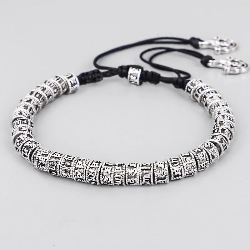 Bracelet Tibétain Perles Gravées Cordon Réglable