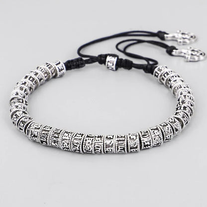 Bracelet Tibétain Perles Gravées Cordon Réglable