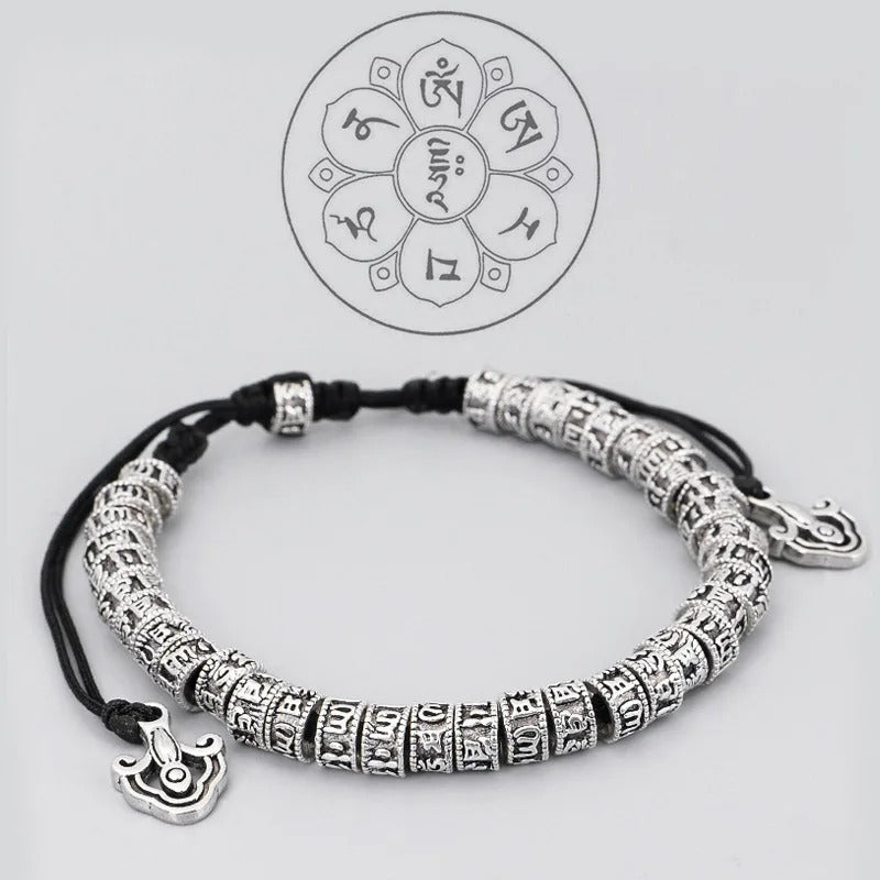 Bracelet Tibétain Perles Gravées Cordon Réglable