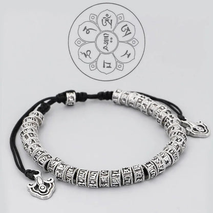 Bracelet Tibétain Perles Gravées Cordon Réglable