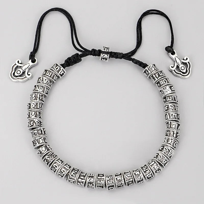 Bracelet Tibétain Perles Gravées Cordon Réglable