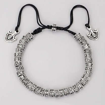 Bracelet Tibétain Perles Gravées Cordon Réglable