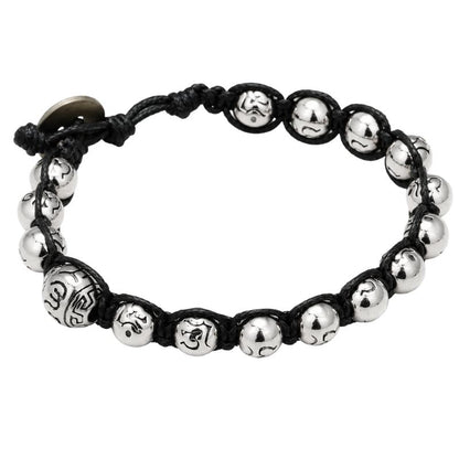 Bracelet Tibétain Perles "Om" Cordon Noir - Acier Inoxydable