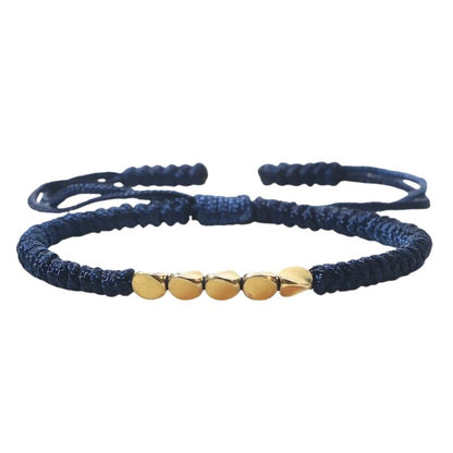 Bracelet Tibétain Tressé Perles Dorées