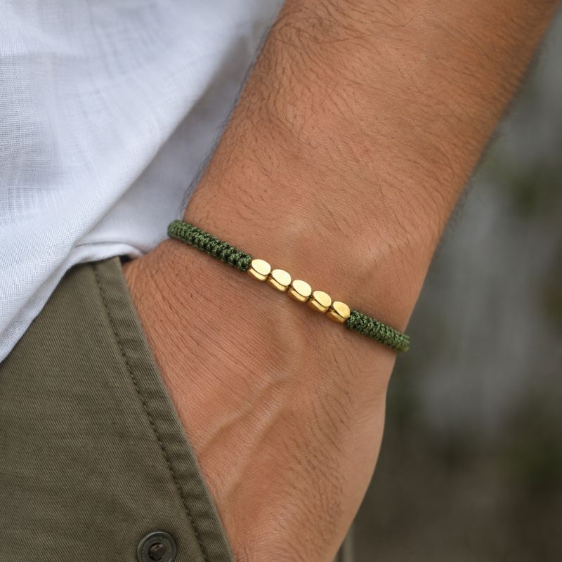 Bracelet Tibétain Tressé Perles Dorées