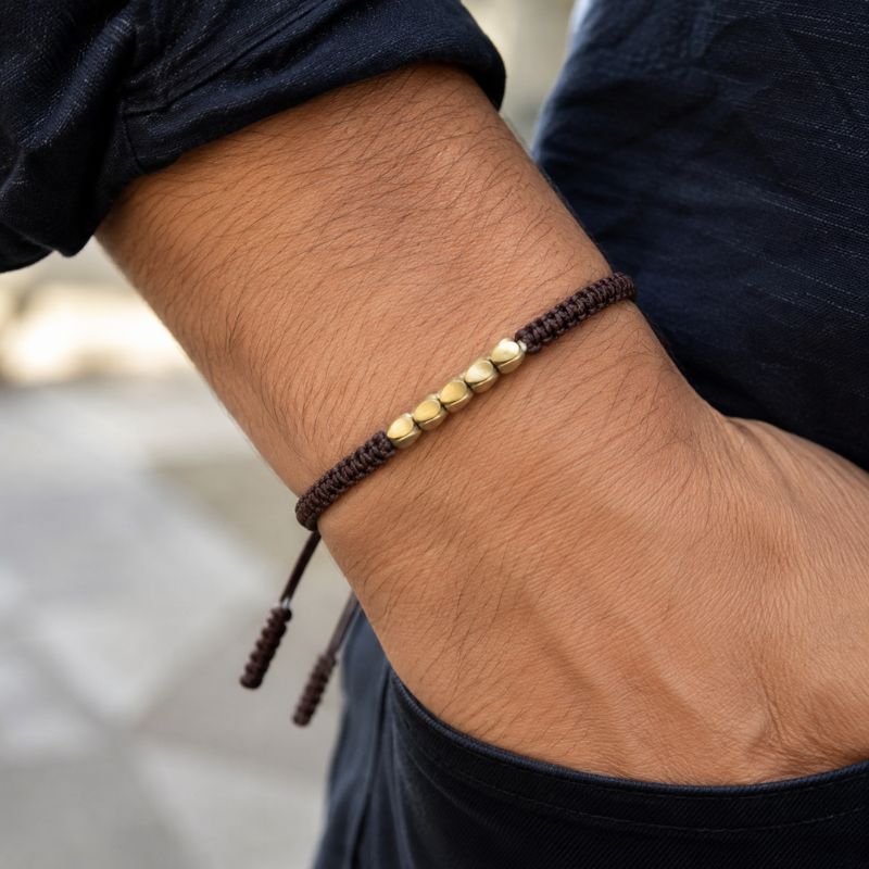 Bracelet Tibétain Tressé Perles Dorées