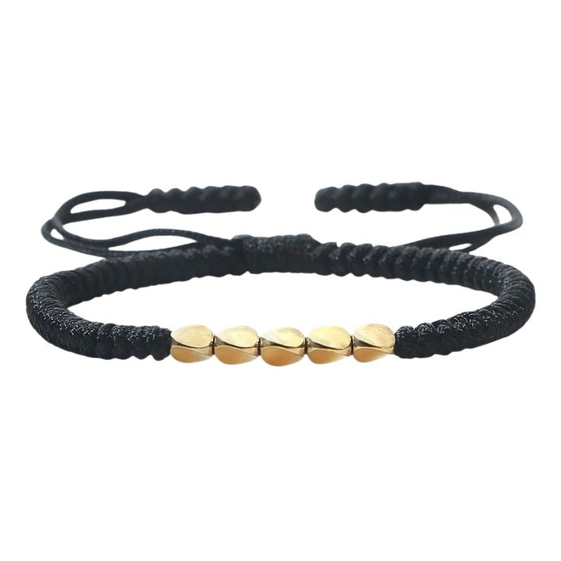 Bracelet Tibétain Tressé Perles Dorées