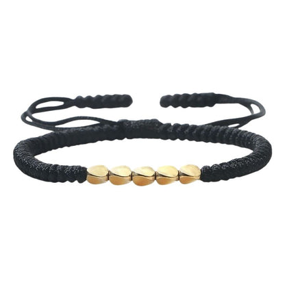 Bracelet Tibétain Tressé Perles Dorées