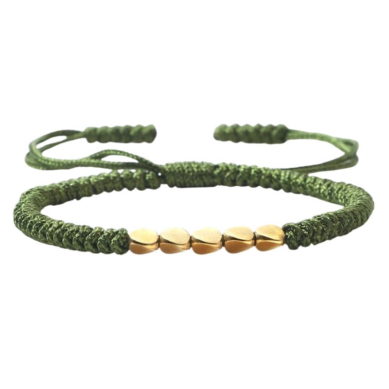 Bracelet Tibétain Tressé Perles Dorées