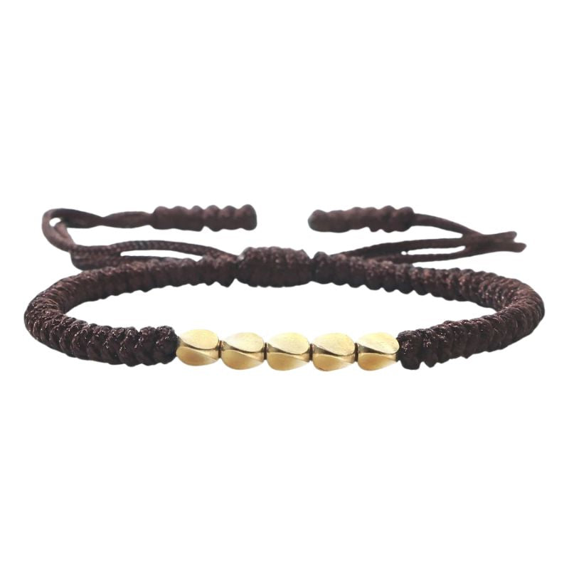 Bracelet Tibétain Tressé Perles Dorées