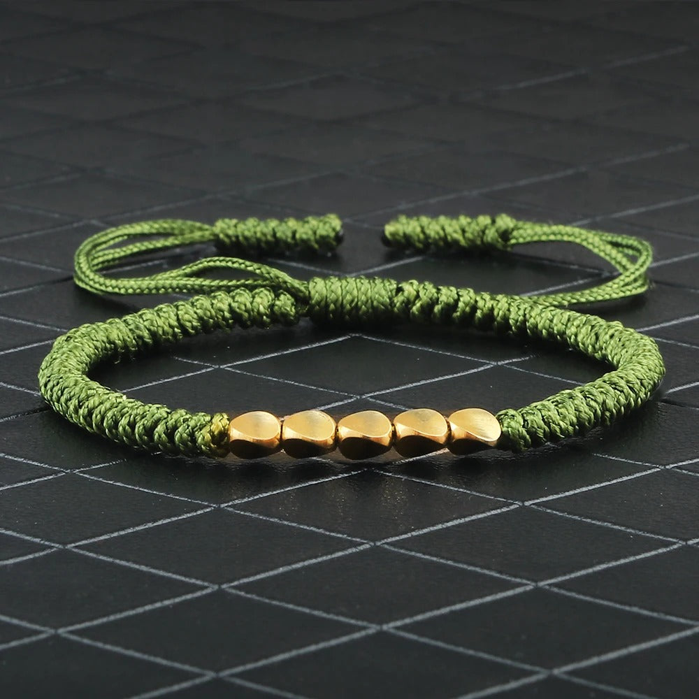 Bracelet Tibétain Tressé Perles Dorées