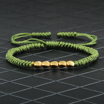 Bracelet Tibétain Tressé Perles Dorées