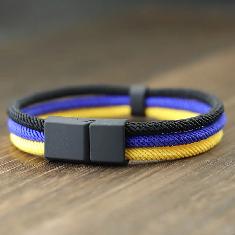 Bracelet en Tissu Noir Bleu Jaune
