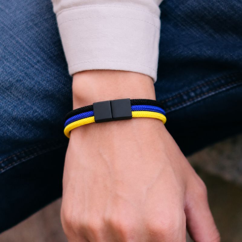 Bracelet en Tissu Noir Bleu Jaune