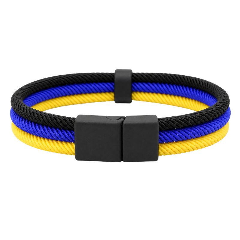 Bracelet en Tissu Noir Bleu Jaune