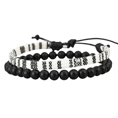 Bracelet en Tissu Et Perles Noir Et Blanc