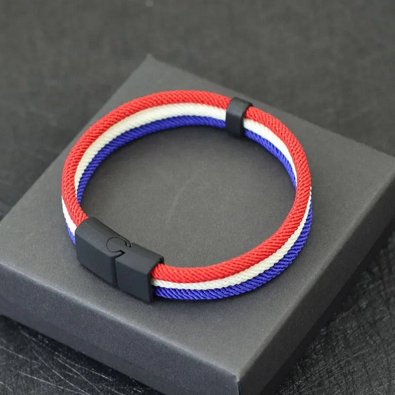 Bracelet en Tissu Tricolore Bleu Blanc Rouge