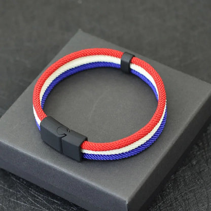 Bracelet en Tissu Tricolore Bleu Blanc Rouge