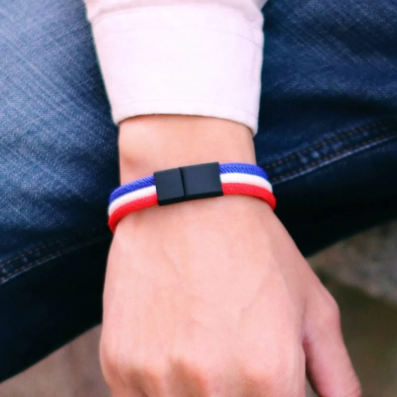 Bracelet en Tissu Tricolore Bleu Blanc Rouge
