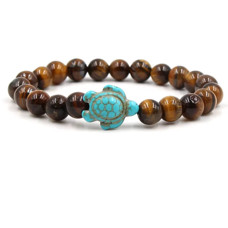 Bracelet Tortue avec Perles en Pierre Naturelle sur fond blanc