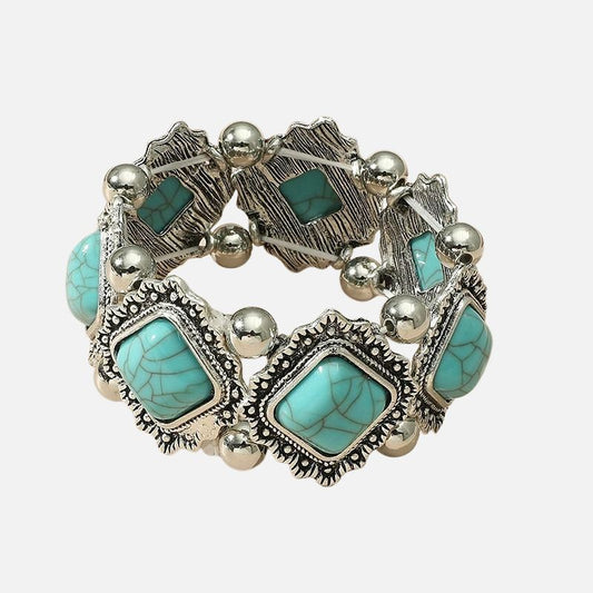 Bracelet Turquoise Femme Argenté Pierres Carrées