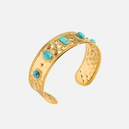 Bracelet Turquoise Femme Manchette Dorée Martelée - Acier Inoxydable