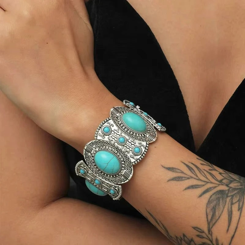 Bracelet Turquoise Femme Manchette Large Bohème