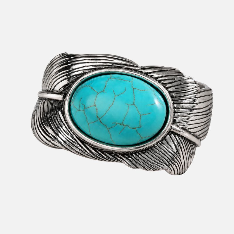 Bracelet Turquoise Femme Manchette Plume Gravée