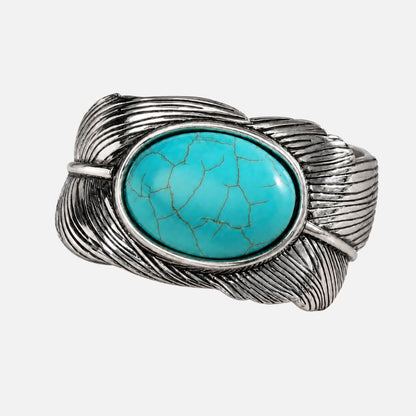 Bracelet Turquoise Femme Manchette Plume Gravée