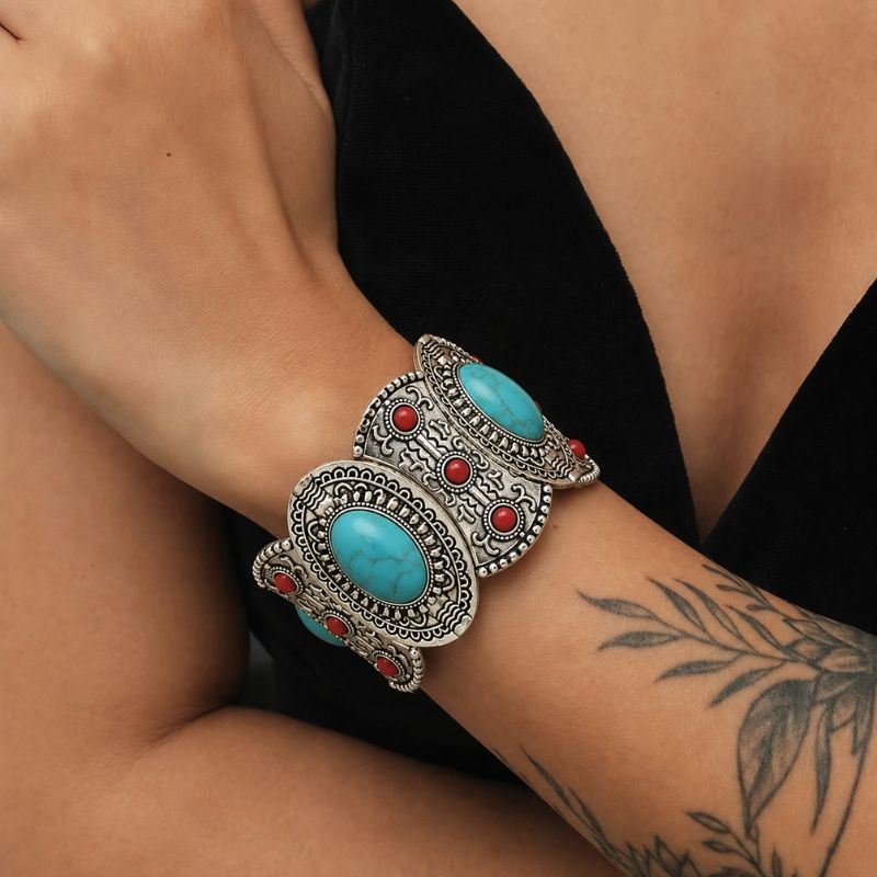 Bracelet Turquoise Femme Médaillons Rouge Et Bleu