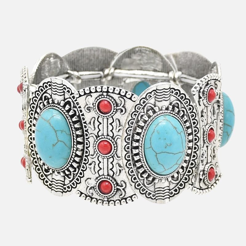 Bracelet Turquoise Femme Médaillons Rouge Et Bleu