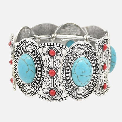 Bracelet Turquoise Femme Médaillons Rouge Et Bleu