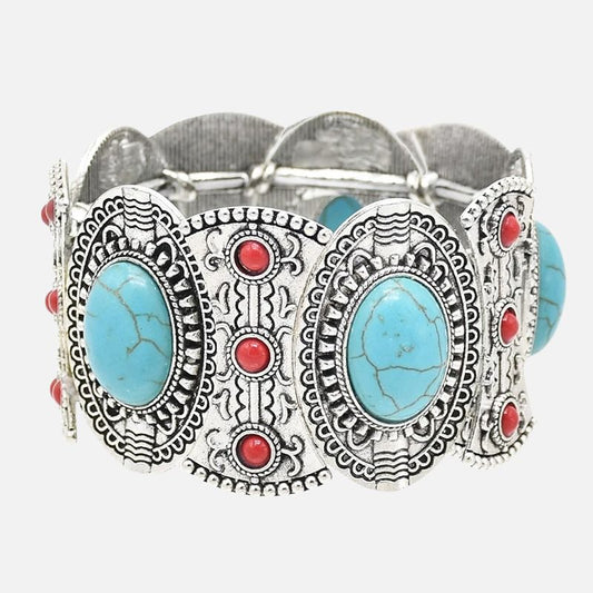 Bracelet Turquoise Femme Médaillons Rouge Et Bleu