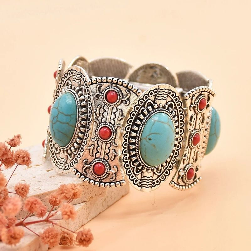 Bracelet Turquoise Femme Médaillons Rouge Et Bleu